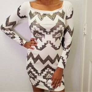 Express Bodycon Sequin White Dress